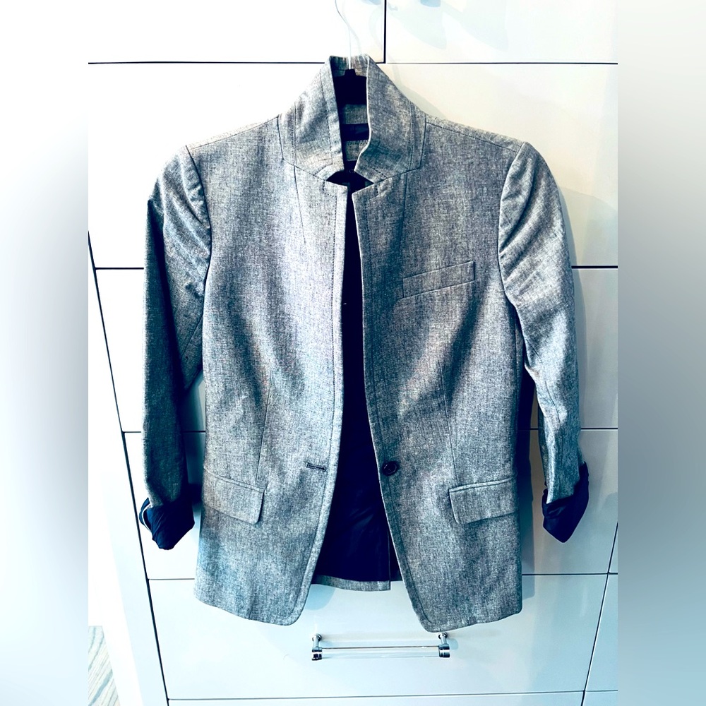 Popped Collar Structured Linen Blazer Lined
